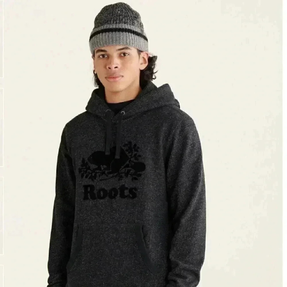 Roots "Kanga pocket " grey speckled long sleeve casual pullover hoodie S